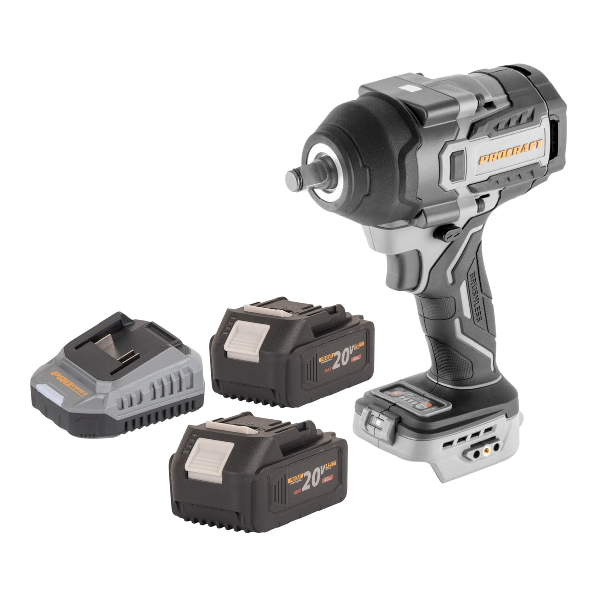Avvitatore a impatto a batteria ProCraft Industrial IW850A-BB 20 V 850 Nm 1/2" brushless + 2 batterie da 4,0 Ah + caricabatterie