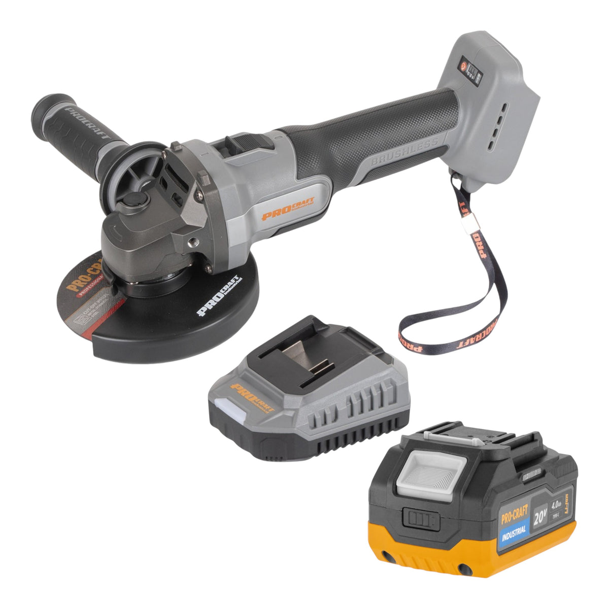 Procraft Industrial AG125Abb Smerigliatrice angolare a batteria 20 V 125 mm Brushless Solo - senza batteria, senza caricabatterie