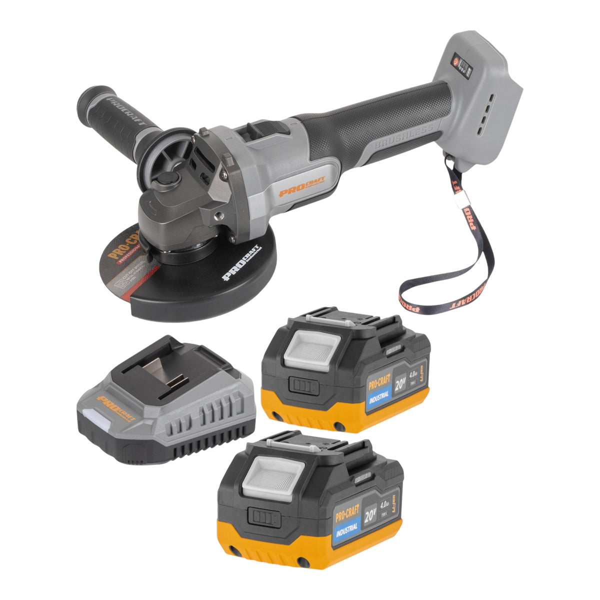 Procraft Industrial AG125Abb Smerigliatrice angolare a batteria 20 V 125 mm Brushless Solo - senza batteria, senza caricabatterie