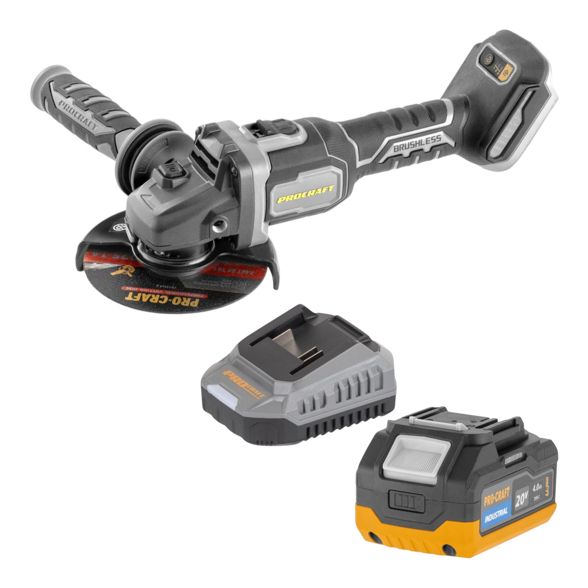 Procraft Industrial AG125Bbb Smerigliatrice angolare a batteria 20 V 125 mm Brushless Solo - senza batteria, senza caricabatteria