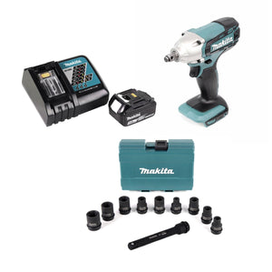 Makita DTW 190 RF1 18V Akku Schlagschrauber 190Nm 1/2" 18V + 1x Akku 3,0Ah + Schnellladegerät + Steckschlüssel Nuss Set + Verlängerung 150mm