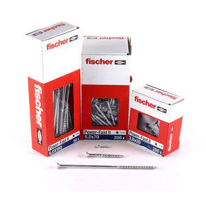 Fischer Power-Fast II FPF II Viti per truciolato 6,0x60 mm - 200 pz. ( 670482 ) Testa svasata con filettatura parziale Torx galvanizzato, passivato blu