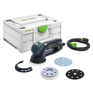 Festool Rotex RO 125 FEQ-Plus Getriebe-Exzenterschleifer 500 W 125 mm + Schleifteller + 200x Schleifscheiben Granat + Protection Pad + systainer