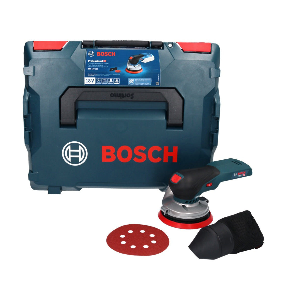 Bosch GEX 18V-125 Levigatrice rotorbitale a batteria professionale 18 V 125 mm brushless ( 0601372200 ) + L-BOXX - senza batteria, senza caricabatterie