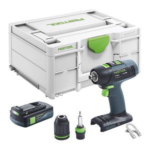 Trapano avvitatore a batteria Festool T 18+3 Basic 18 V 50 Nm Brushless + 1x batteria 3,0 Ah + Systainer - senza caricabatterie