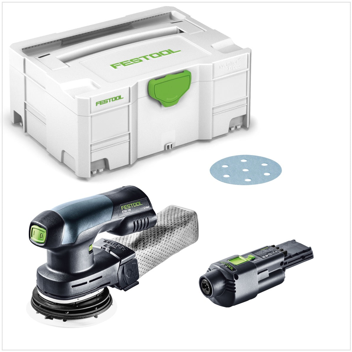 Festool ETSC 125 Li-Basic Levigatrice orbitale a batteria 18V in valigetta Systainer + Adattatore di rete ACA 220-240/18V Ergo - senza batteria, senza caricabatterie