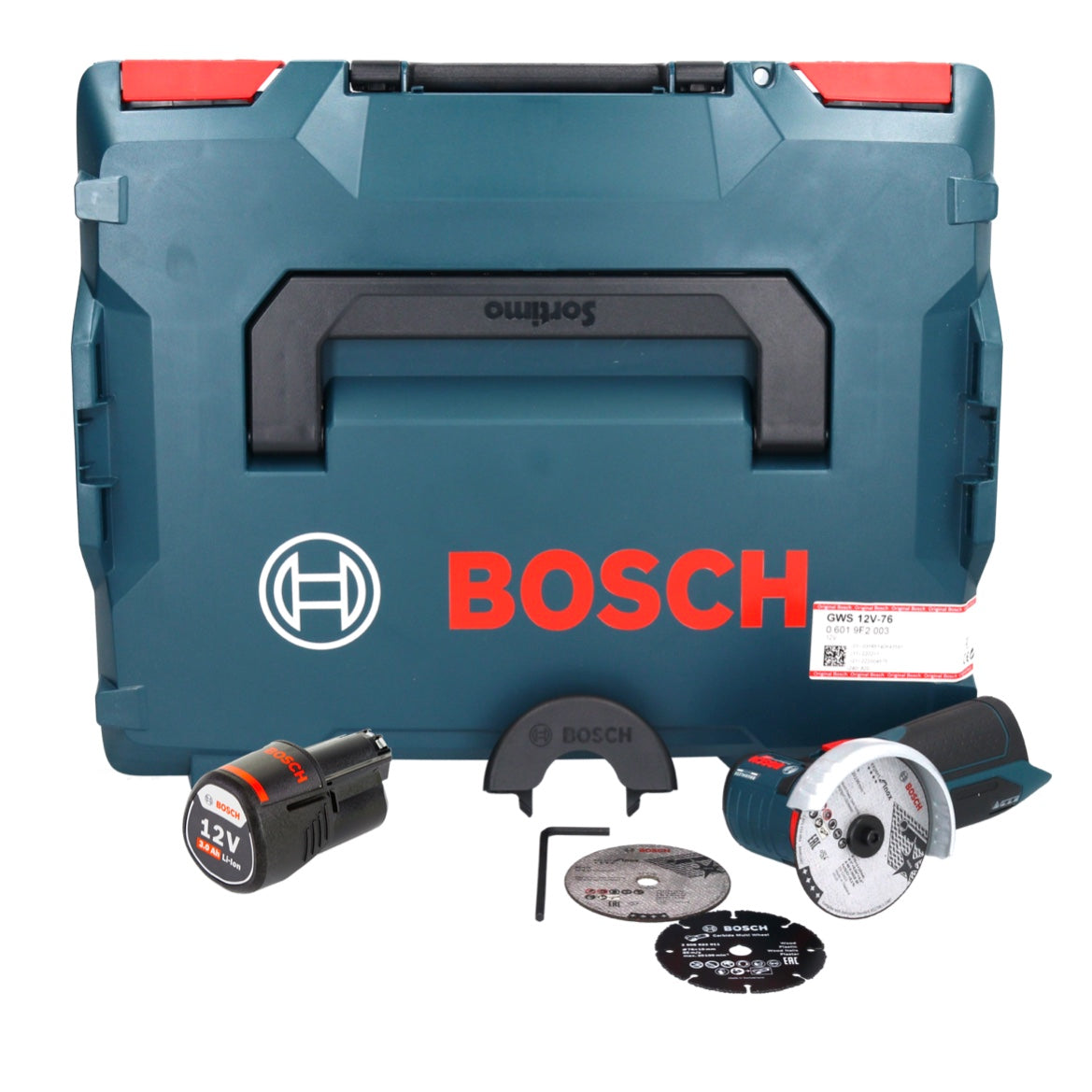Bosch GWS 12V-76 Smerigliatrice angolare professionale a batteria 12 V 76 mm senza spazzole + 1x batteria ricaricabile 3,0 Ah + L-Boxx - senza caricabatterie