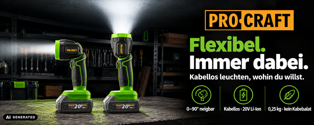 Procraft LL18bb Faretto LED a batteria 20 V 300 lm + 1x batteria 2,0 Ah - senza caricabatterie