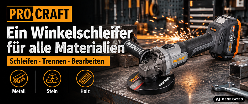 Smerigliatrice angolare a batteria Procraft Industrial AG125Abb 20 V 125 mm Brushless + 1x batteria 2,0 Ah + valigetta RHINO Toolcase - senza caricabatteria