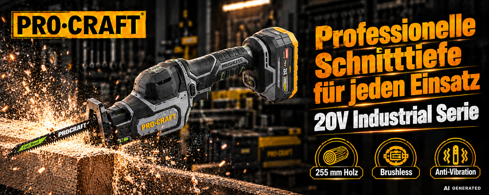 Procraft Industrial RS20Abb Seghetto alternativo 20 V Brushless + 1x batteria 2,0 Ah + caricabatteria