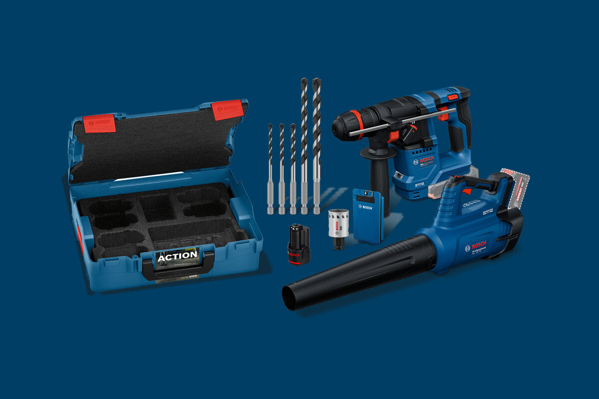 Bosch PRO Deal Prämien: L-BOXX 136, Akku-Bohrhammer und Akku-Laubbläser