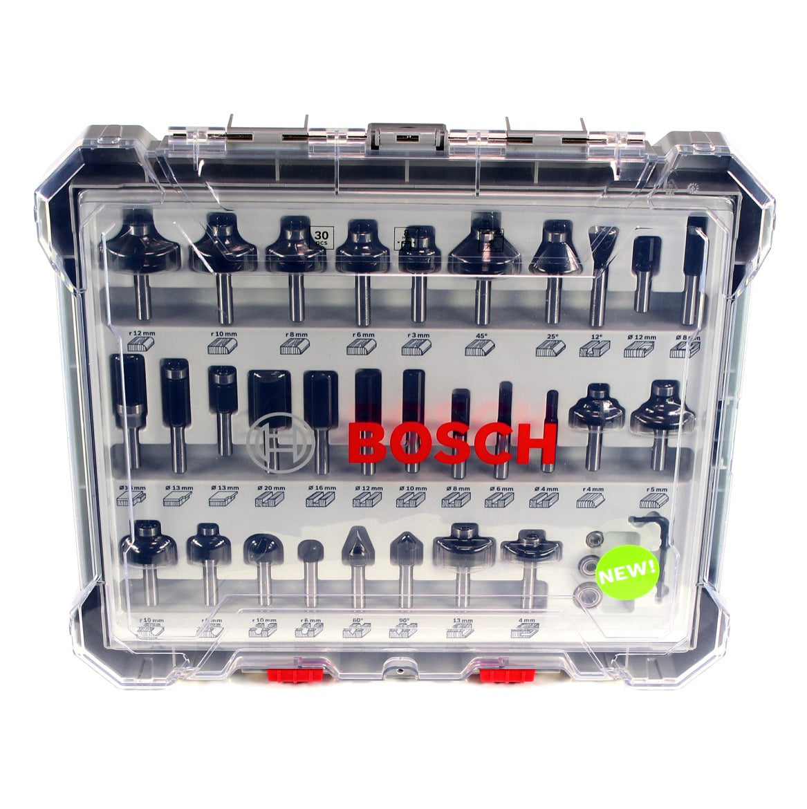 Bosch Mixed Fräser Set 8 mm 30 tlg. + Koffer ( 2607017475 ) für Oberfräsen mit Rundschaft
