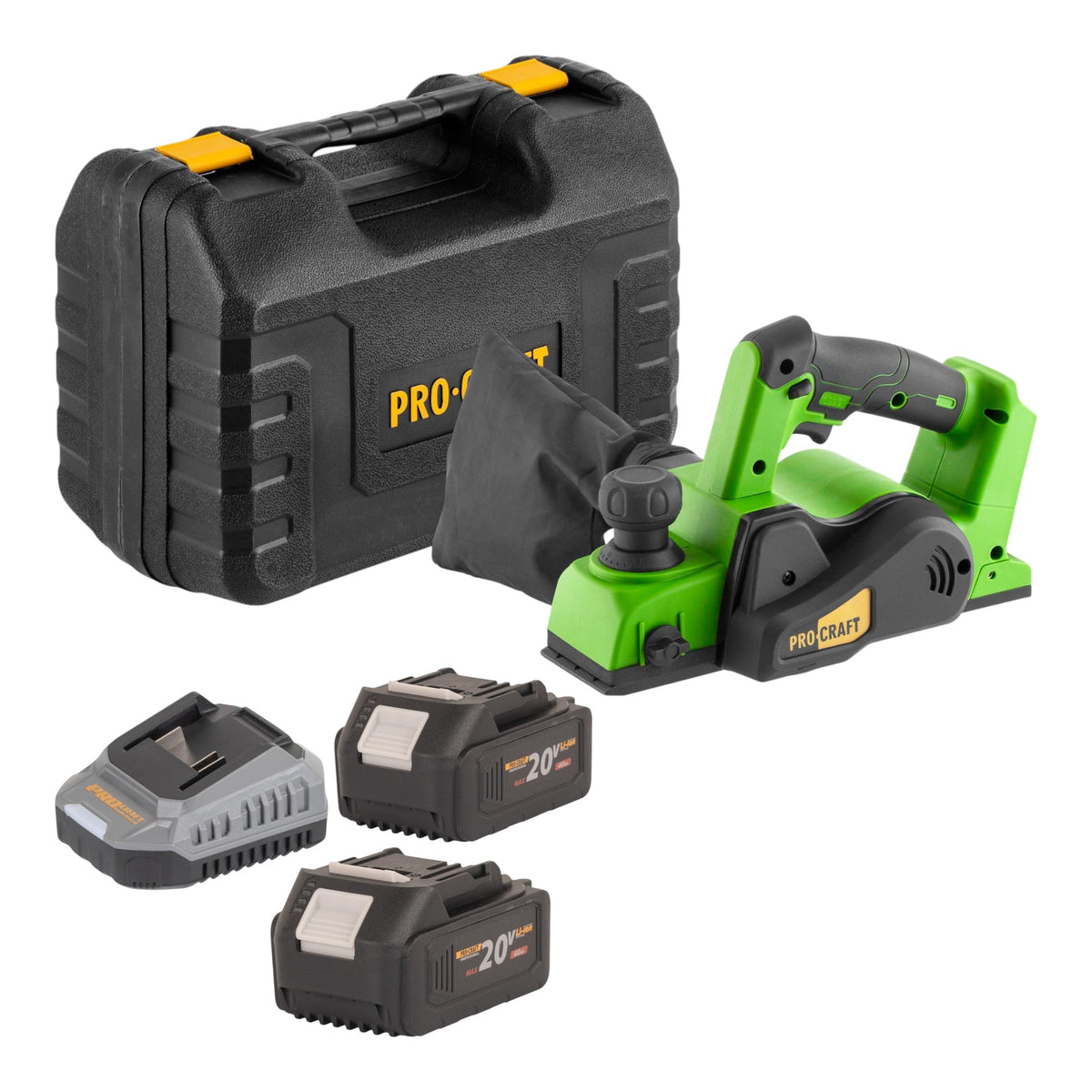 Procraft PE20BLbb Akku Hobel 20 V 82 mm Brushless + 2x Akku 4,0 Ah + Ladegerät + Koffer