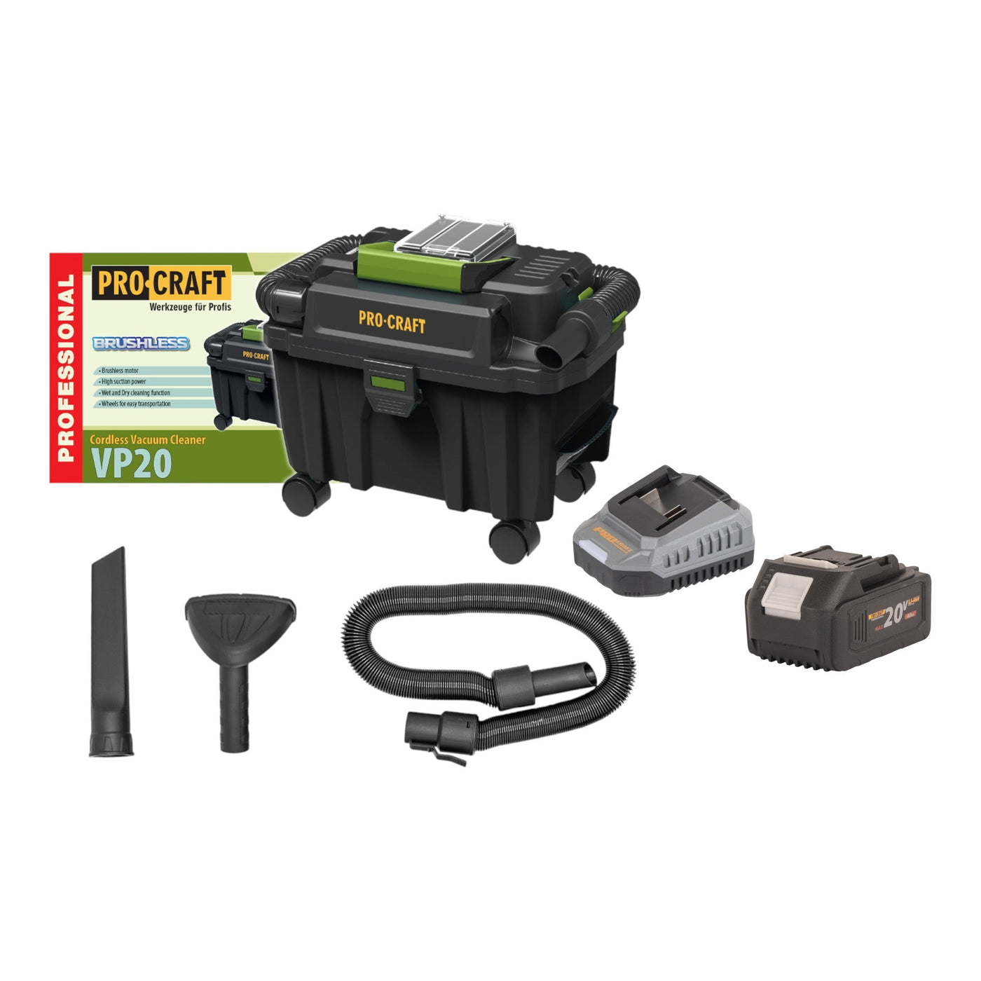 Procraft VP20 Akku Industriesauger 20 V 10 l Brushless + 1x Akku 4,0 Ah + Ladegerät