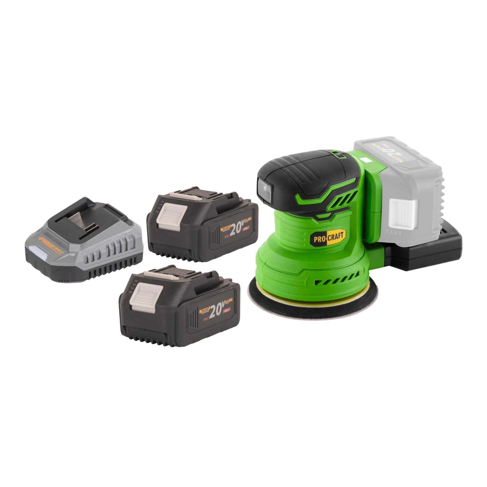 Procraft PX20BLbb Akku Exzenterschleifer 20 V 125 mm Brushless + 2x Akku 4,0 Ah + Ladegerät