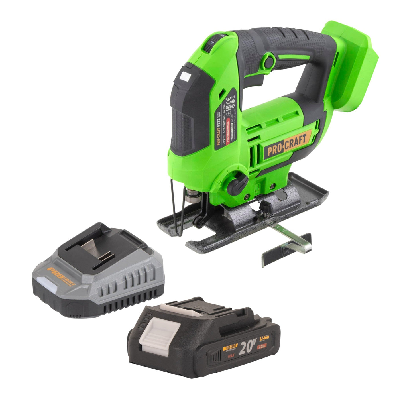 Procraft ST22 Akku Stichsäge 20 V 80 mm Brushless + 1x Akku 2,0 Ah + Ladegerät