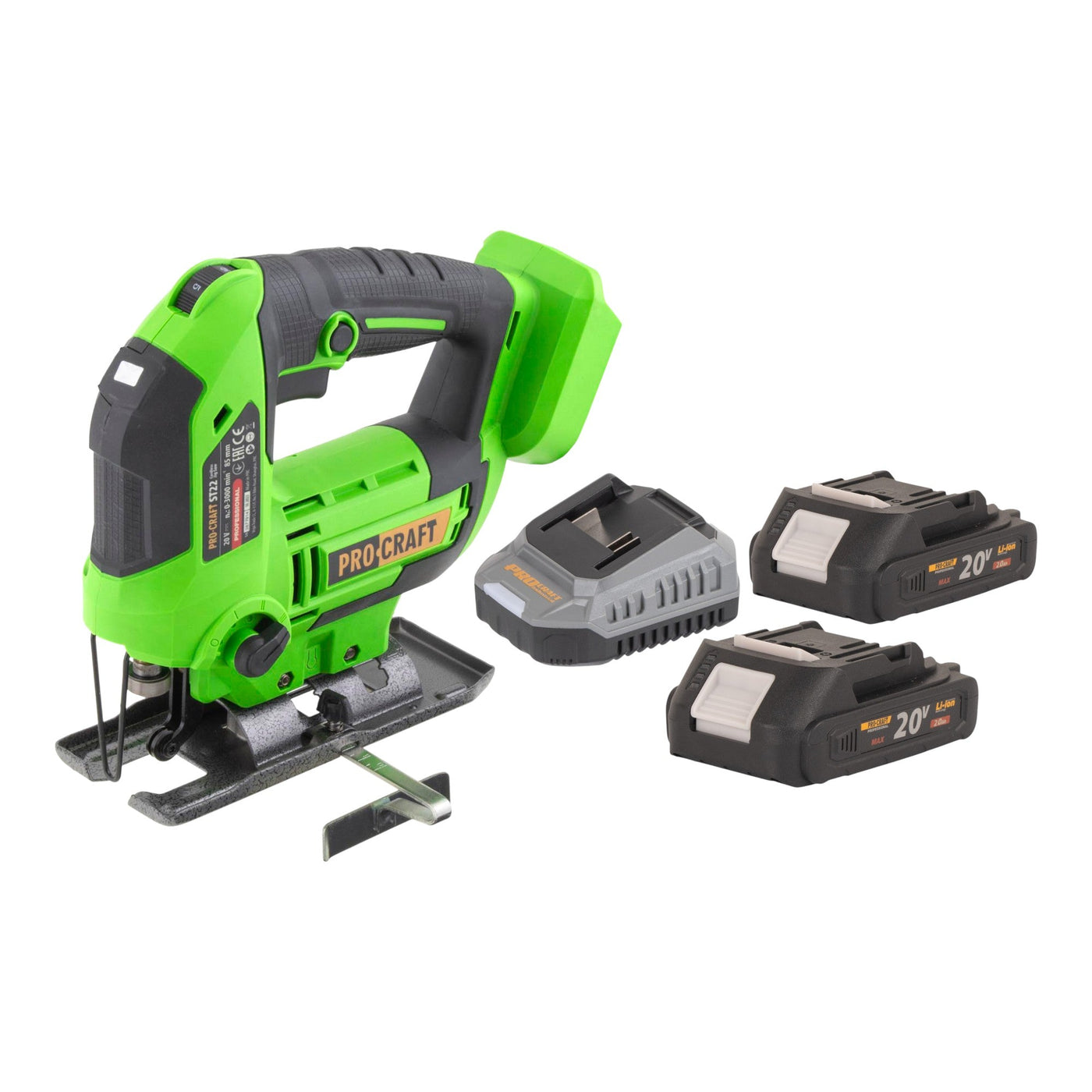Procraft ST22 Akku Stichsäge 20 V 80 mm Brushless + 2x Akku 2,0 Ah + Ladegerät