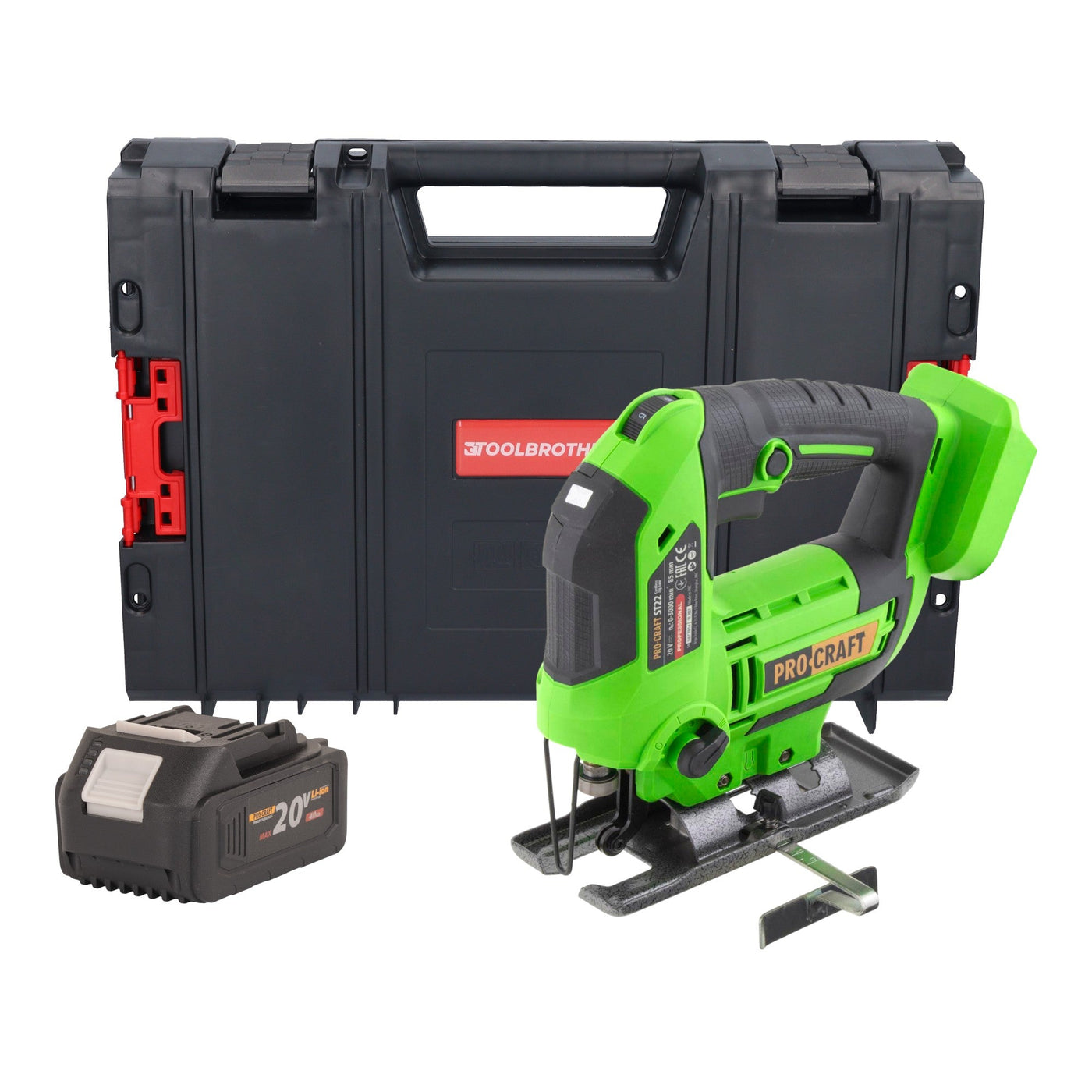 Procraft ST22 Akku Stichsäge 20 V 80 mm Brushless + 1x Akku 4,0 Ah + RHINO Toolcase - ohne Ladegerät