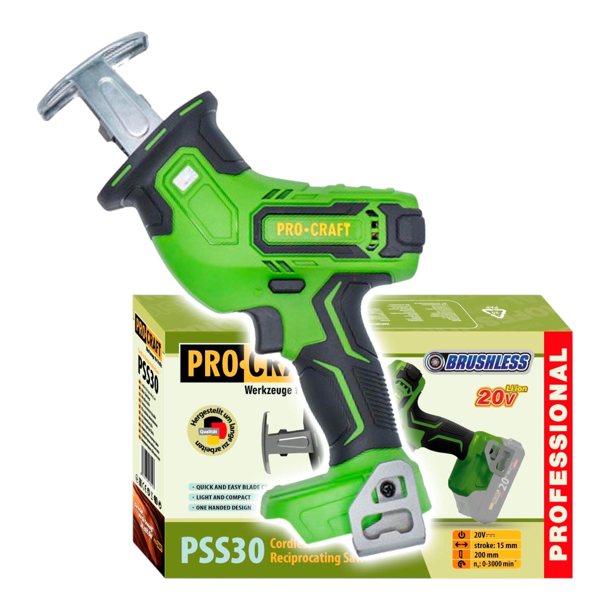 Procraft PSS30bb Akku Säbelsäge 20 V Brushless Solo - ohne Akku, ohne Ladegerät