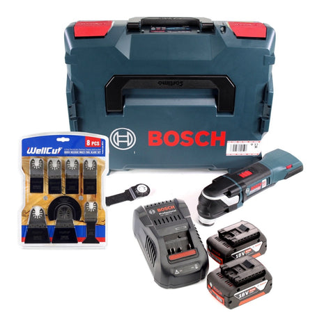 Bosch GOP 18V-28 Akku Multi-Cutter Starlock Plus Brushless + 2x Akku 5,0Ah + Ladegerät + L-Boxx + WellCut MT-8 8tlg. Sägeblätterset - Toolbrothers