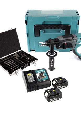 Makita DHR 202 RTJ 18 V Akku Kombihammer SDS-Plus im Makpac + 2x 5,0 Ah Akku + DC18RC Ladegerät + D-42444 SDS-Plus Bohrer-Meißel-Set 17 tlg. im Alu Koffer - Toolbrothers