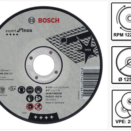 Bosch GWS 850 CE 850 Watt 125 mm Winkelschleifer ( 0601378790 ) + 25 x Bosch AS 60 T INOX BF Trennscheibe 125 x 1,0 mm ( 2608600549 ) - Toolbrothers