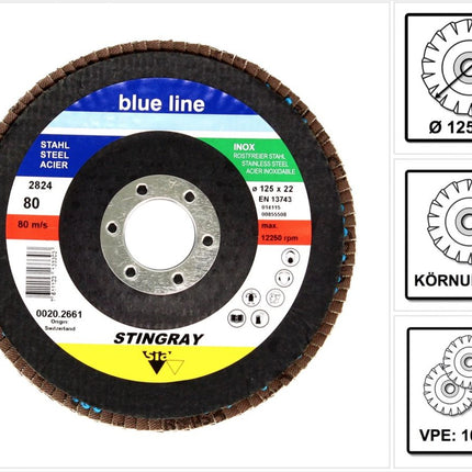 Bosch GWS 850 CE 850 Watt 125 mm Winkelschleifer ( 0601378790 ) + 10x Bosch SIA 2824 Stingray Fächerscheibe 125 mm P80 für Stahl und Inox - Toolbrothers