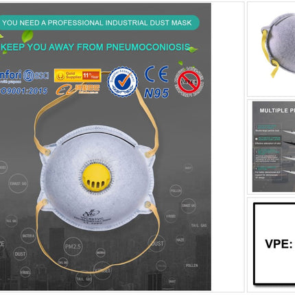 VIC Feinstaubmaske VIC821VC ( 1 Stück ) 4-Schicht FFP2 mit Ventil Aktivkohle ergonomisch geformt - Toolbrothers