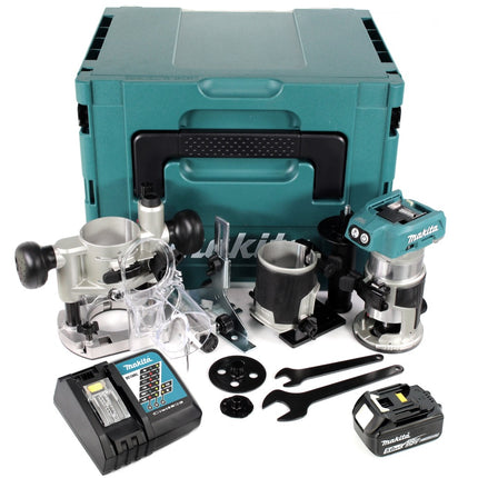 Makita DRT 50 RT1J X2 18 V Li-Ion Akku Brushless Multifunktionsfräse im Makpac inkl. Fräsmodule + 1x 5,0 Akku + Ladegerät - Toolbrothers