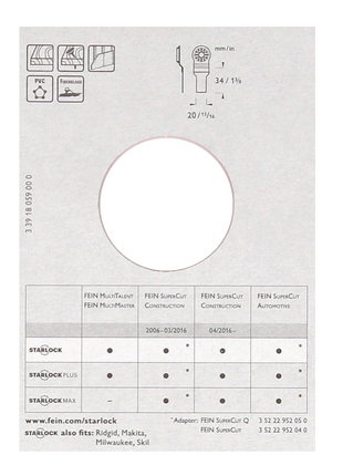 FEIN Long-Life E-Cut Starlock Sägeblatt 34 x 20 mm 3 Stk. ( 63502183220 ) Bi-Metall - Toolbrothers