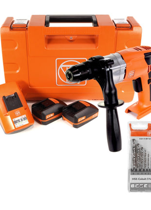 FEIN ABOP 10 C Brushless 18 V Li-Ion Akku Bohrmaschine mit Metallbohrfutter + 2 x 2,5 Ah Akku + Ladegerät im Koffer + HSS Spiralbohrer Set Cobalt 5% 2-8 mm 6-teilig - Toolbrothers