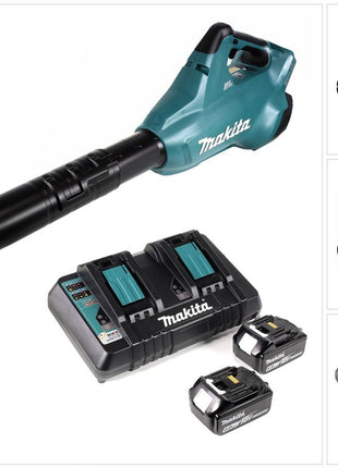 Makita DUB 362 2x18 Volt Akku Laubbläser Akku-Gebläse + 2x 6 Ah Akku + Makita DC 18 RD Doppel Ladegerät - Toolbrothers