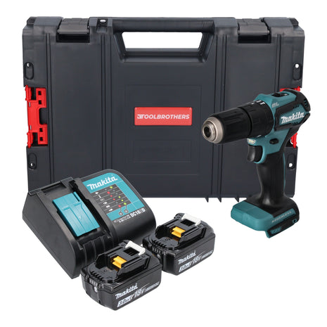 Taladro percutor inalámbrico Makita DHP 483 SFJ-R 18 V 40 Nm + 2x baterías 3,0 Ah + cargador + RHINO