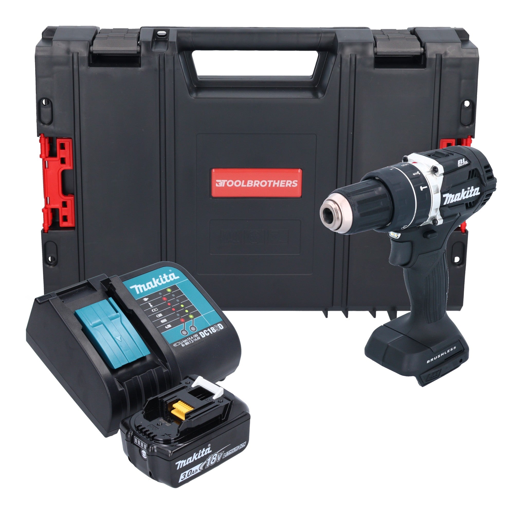 Makita DHP 484 SF1JB R Akku Schlagbohrschrauber 18 V 54 Nm Brushless Schwarz 1x Akku 3 0 Ah Ladegeraet RHINO 0 - toolbrothers