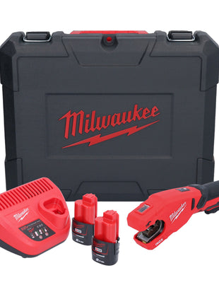 Milwaukee M12 PCSS-202C cortatubos de acero inoxidable a batería 12 V (4933479242) 12 - 28 mm + 2x baterías 2,0 Ah + cargador + estuche