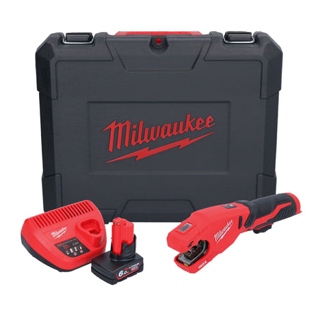 Milwaukee M12 PCSS-601C Akku Edelstahl Rohrabschneider 12 V 12 - 28 mm + 1x Akku 6,0 Ah + Ladegerät + Koffer