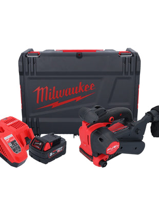 Lijadora de banda a batería Milwaukee M18 FBTS75-501X 18 V 75 x 457 mm sin escobillas + 1x batería 5,0 Ah + cargador + caja HD