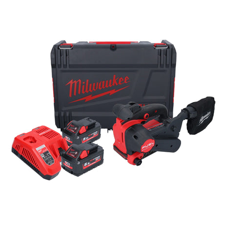 Milwaukee M18 FBTS75-552X akumulatorowa szlifierka taśmowa 18 V 75 x 457 mm bezszczotkowa + 2x akumulator 5,5 Ah + ładowarka + skrzynka HD