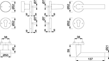 HOPPE Set di rosette Amsterdam 58/42KV/42KVS/1400 Alluminio F1 ( 3000203803 )