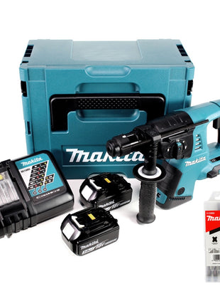 Makita DHR 264 2 x 18 V / 36 V Li-Ion SDS Plus Akku-Bohrhammer in Makpac 4 mit Einlage + 2 x 3,0 Ah Akku + 1 x Ladegerät + 5 Bohrer - Toolbrothers