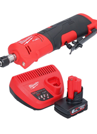 Amoladora recta a batería Milwaukee M12 FDGS-601 12 V 6/8 mm sin escobillas + 1x batería 6,0 Ah + cargador