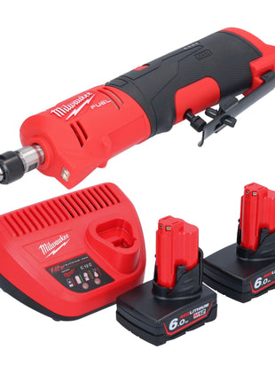 Milwaukee M12 FDGS-602 Akku Geradschleifer 12 V 6 / 8 mm Brushless + 2x Akku 6,0 Ah + Ladegerät