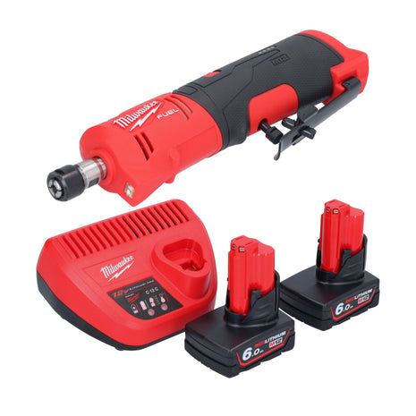 Amoladora recta a batería Milwaukee M12 FDGS-602 12 V 6/8 mm sin escobillas + 2x baterías 6,0 Ah + cargador