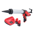 Milwaukee M12 PCG/400A-202 Akumulatorowy pistolet na kartusze 12 V 400 ml + 2x akumulator 2,0 Ah + ładowarka