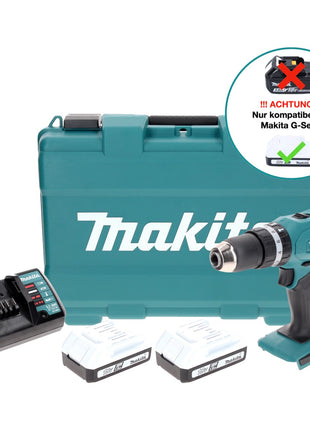 Makita HP 457 DWE Akku Schlagbohrschrauber 18 V 42 Nm + 2x Akku 1,5 Ah + Ladegerät + Koffer - Toolbrothers