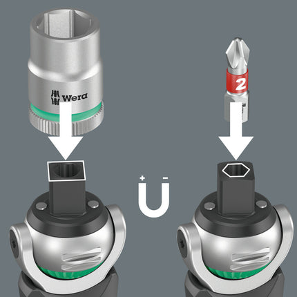 WERA Cricchetto girevole e reversibile 8009 Zyklop Set tascabile 1 3/8 ″ + 1/4 ″ 72 denti ( 4000822450 )