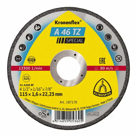 Disco da taglio KLINGSPOR A 46 TZ Special D115x1,6mm diritto ( 4000841482 )