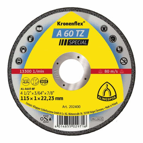 Disco de corte KLINGSPOR A 60 TZ Special D115x1mm recto (4000841492)