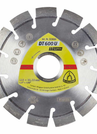 KLINGSPOR Disque à tronçonner diamant DT 600 U Supra D. 125 mm perçage 22,23 mm ( 4000843519 )