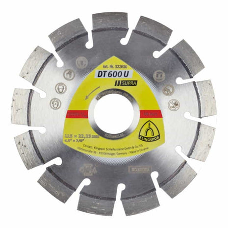 KLINGSPOR Disco de corte diamantado DT 600 U Supra Ø 125 mm, diámetro 22,23 mm (4000843519)